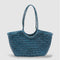 Adria - Big Size Hand Woven Leather Tote Bag Sea Blue