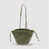 Carmel - Borsa a secchiello in pelle pieno fiore intrecciata a mano Verde