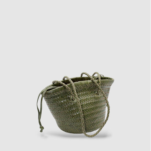 Carmel - Borsa a secchiello in pelle pieno fiore intrecciata a mano Verde