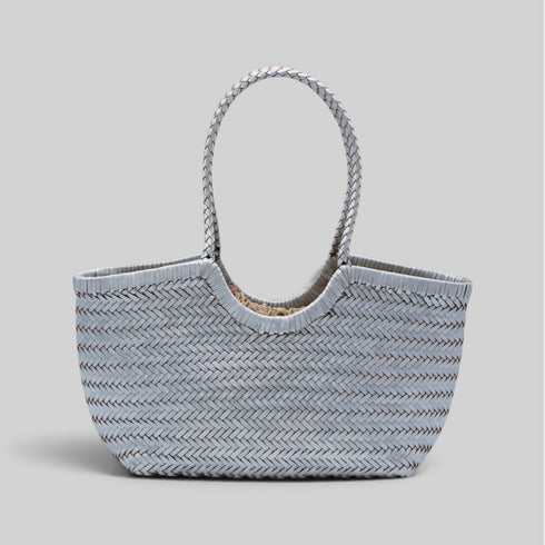Tally - Handwoven Metallic Color Tote Bag Silver