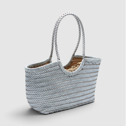 Tally - Handwoven Metallic Color Tote Bag Silver