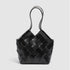Beth - Handmade Leather V-cut Woven Tote Bag Black