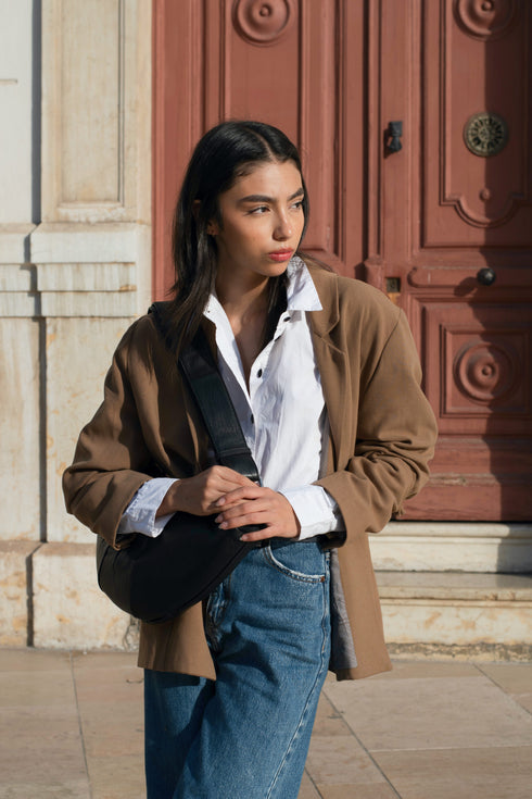 Bay - Borsa croissant nera in pelle