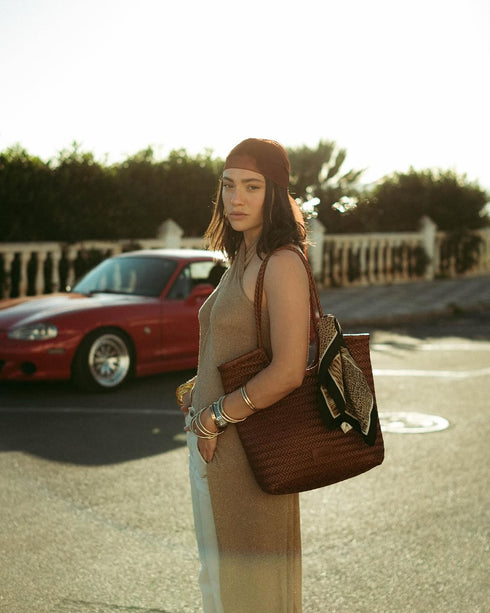 <tc>Liv - Borsa tote in pelle intrecciata a mano caramello</tc>