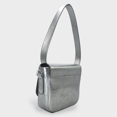 Busta - Borsa Midi in pelle vegana argento metallizzato
