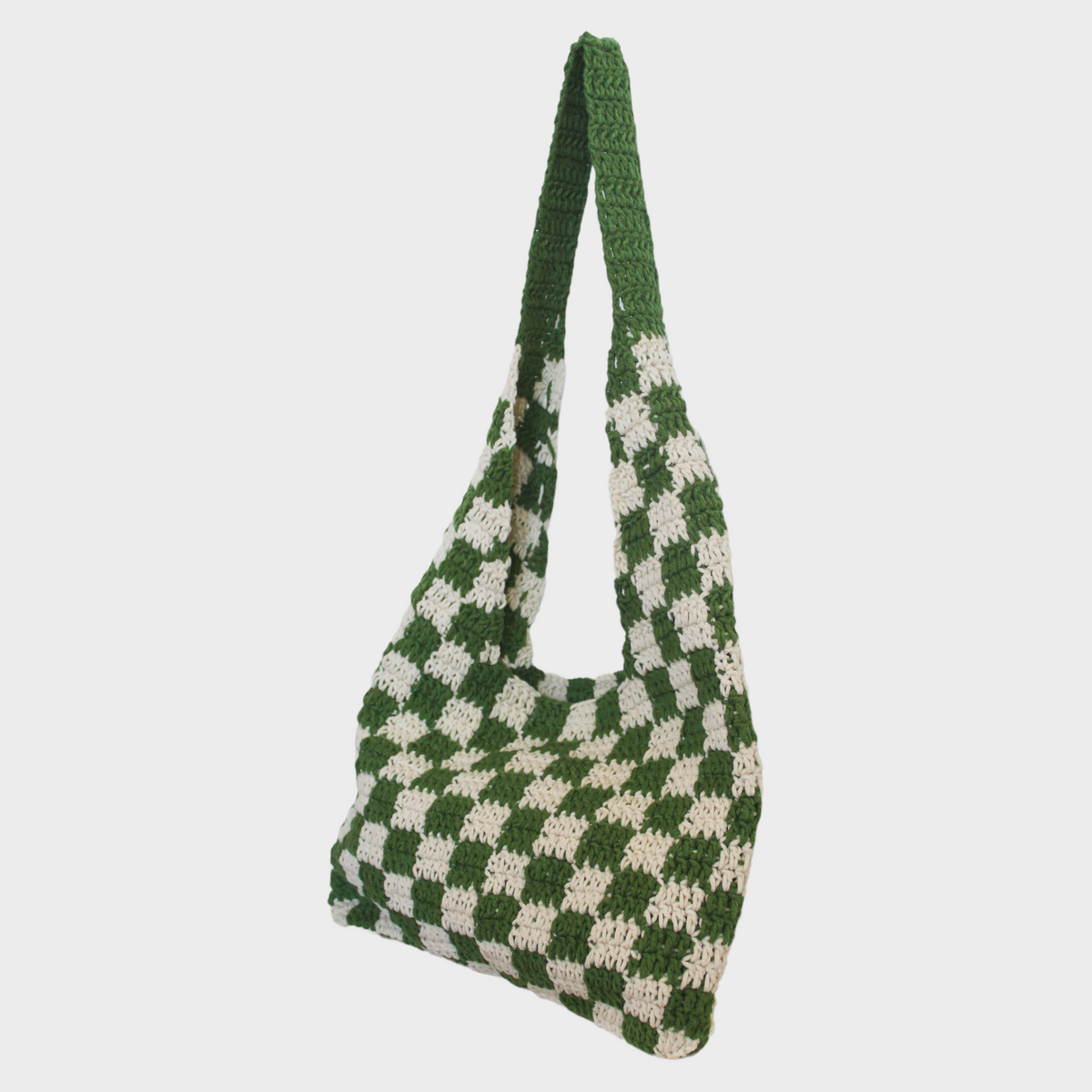 Lined Sage Green and White Checkered Crochet Tote Bag/ Gifts 
