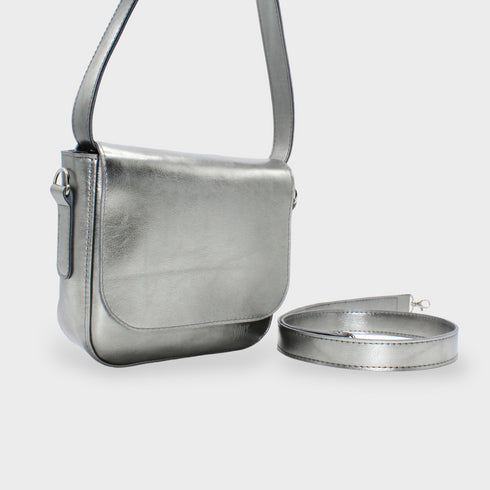 Busta - Borsa Midi in pelle vegana argento metallizzato