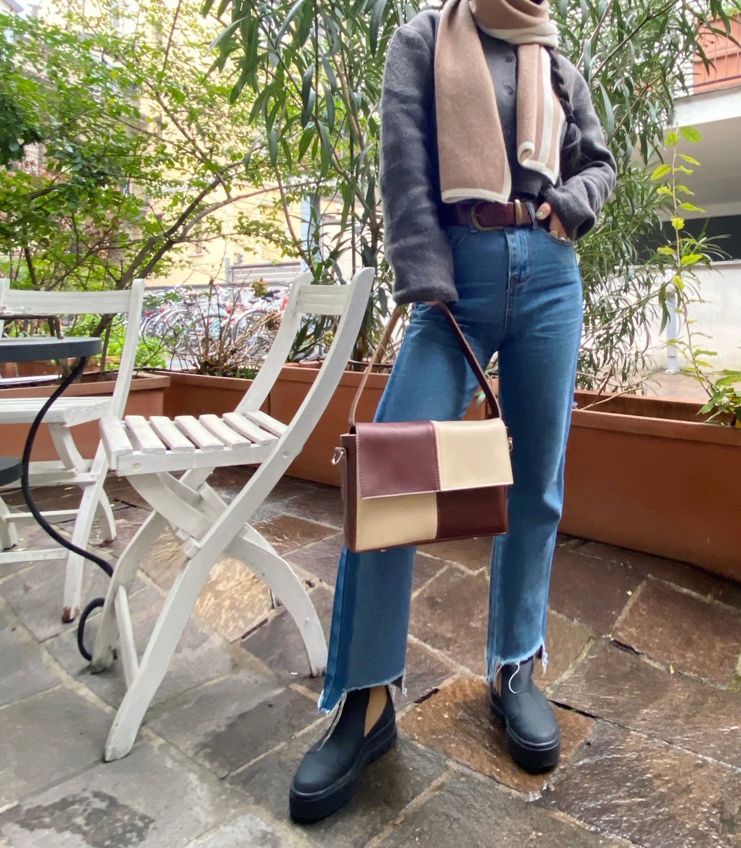 Envelope - Corn Vegan Leather Bag Checkered Brown & Beige