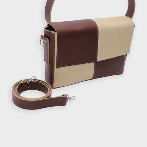 <tc>Busta - Borsa in pelle vegana di mais a scacchi marrone e beige</tc>