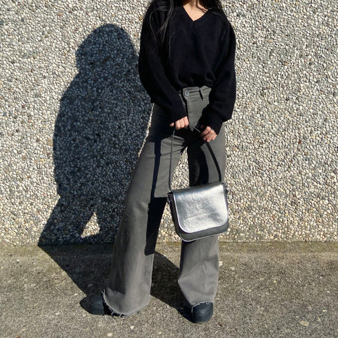 Busta - Borsa Midi in pelle vegana argento metallizzato