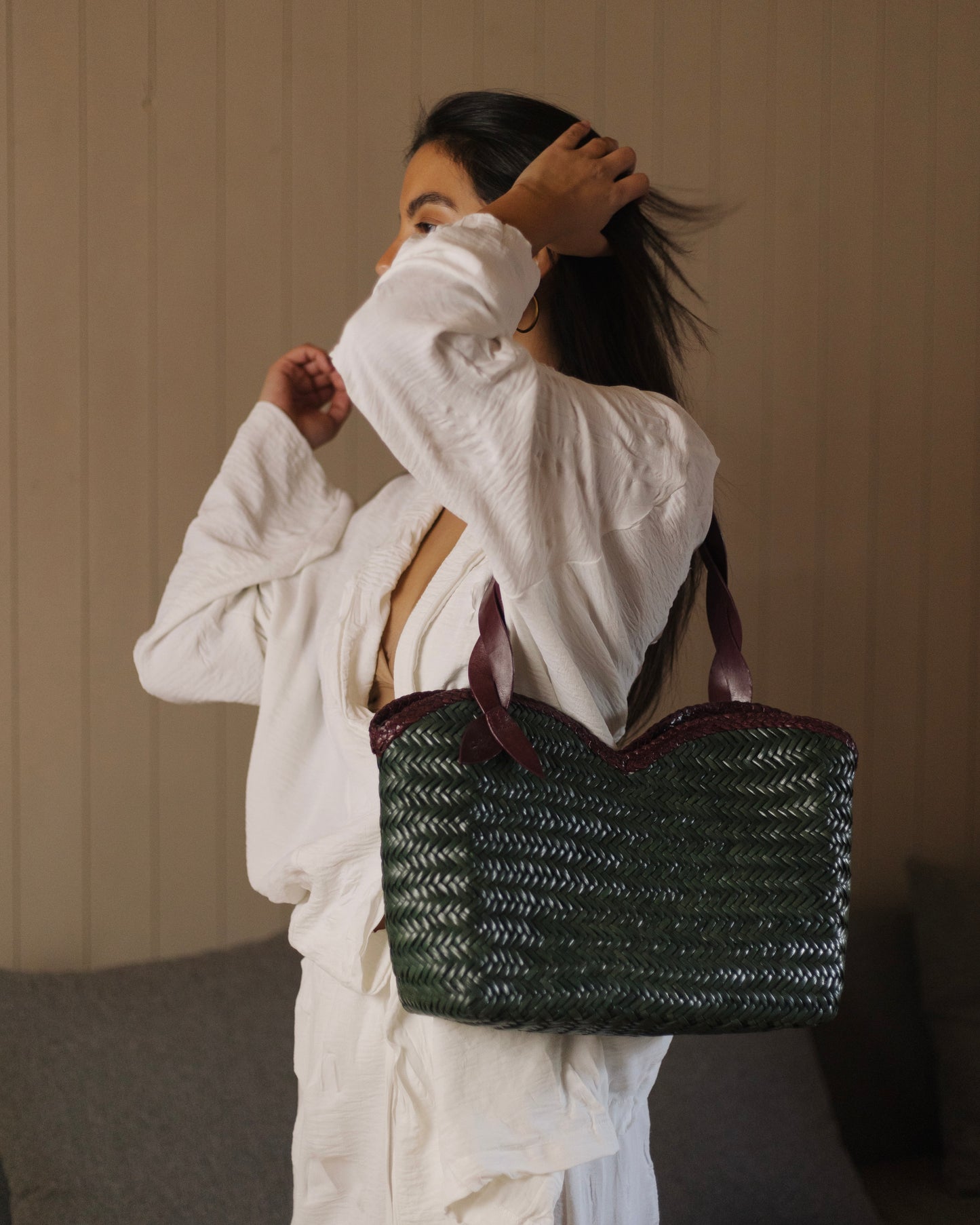 Léafa - Handwoven Artisan Shoulder Bag Burgundy & Green