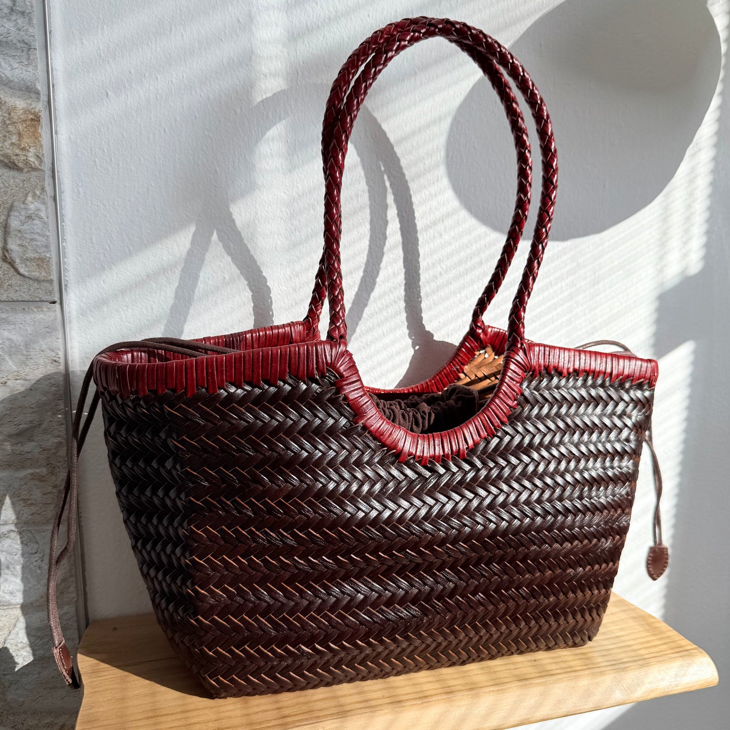 Carmel -Handwoven Bicolor Tote Bag Retro Red & Coffee