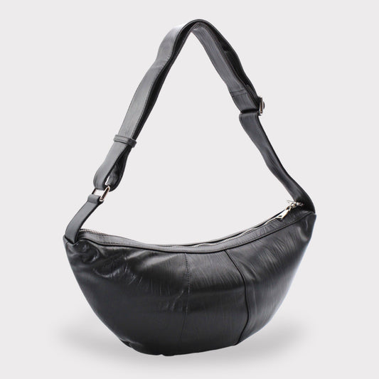 Bay - Sac Croissant Noir en Cuir