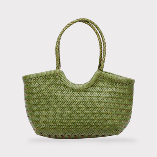 <tc>Carmel - Sac fourre-tout en cuir véritable en forme de U, tissé à la main vert</tc>