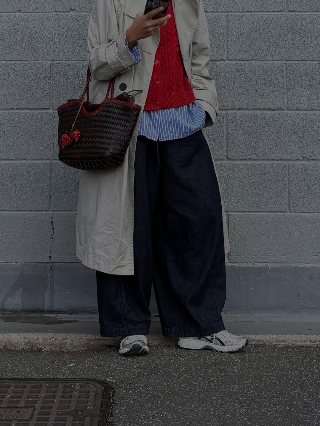Carmel -Handwoven Bicolor Tote Bag Retro Red & Coffee