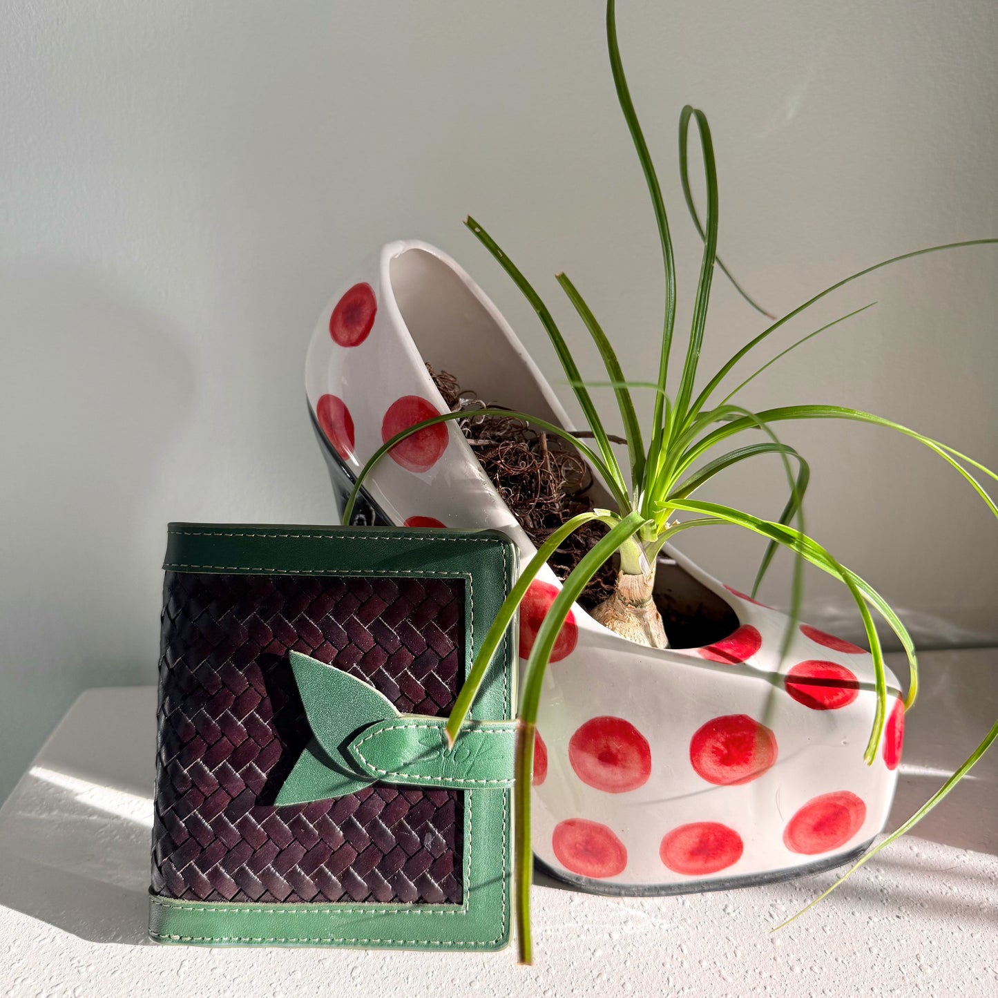 Lumi - Handwoven Leather Short Wallet Green&Dark Coffee