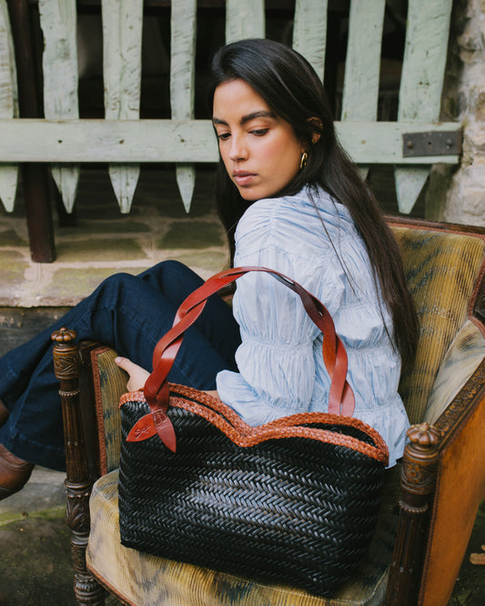 Léafa - Sac Bandoulière Artisan Tissé Main Marron & Noir