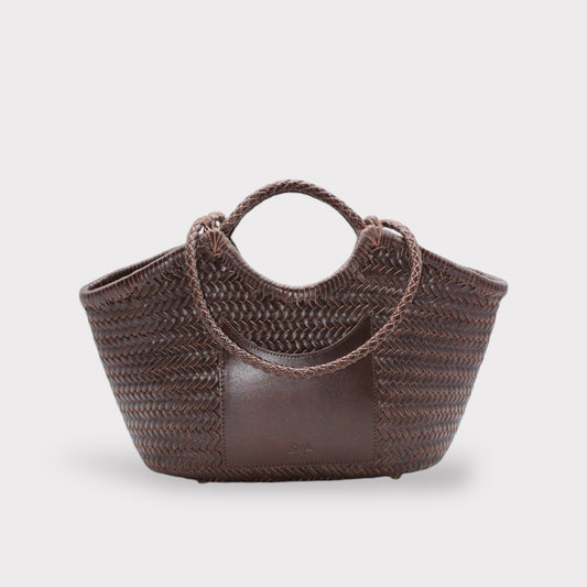 <tc>Celia - Sac en cuir de grain supérieur tressé fait à la main Couleur café</tc>