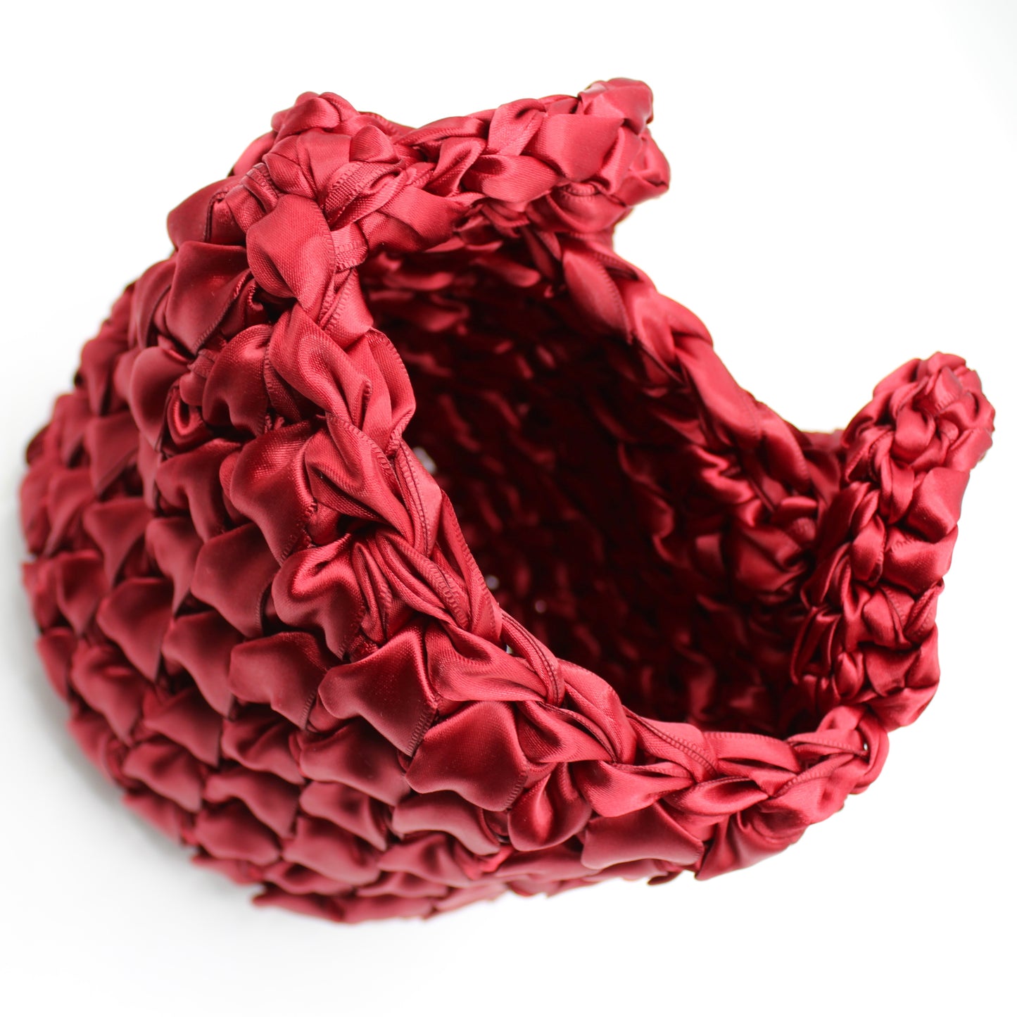 수제 새틴 크로 셰 뜨개질 계란 모양 버킷 백