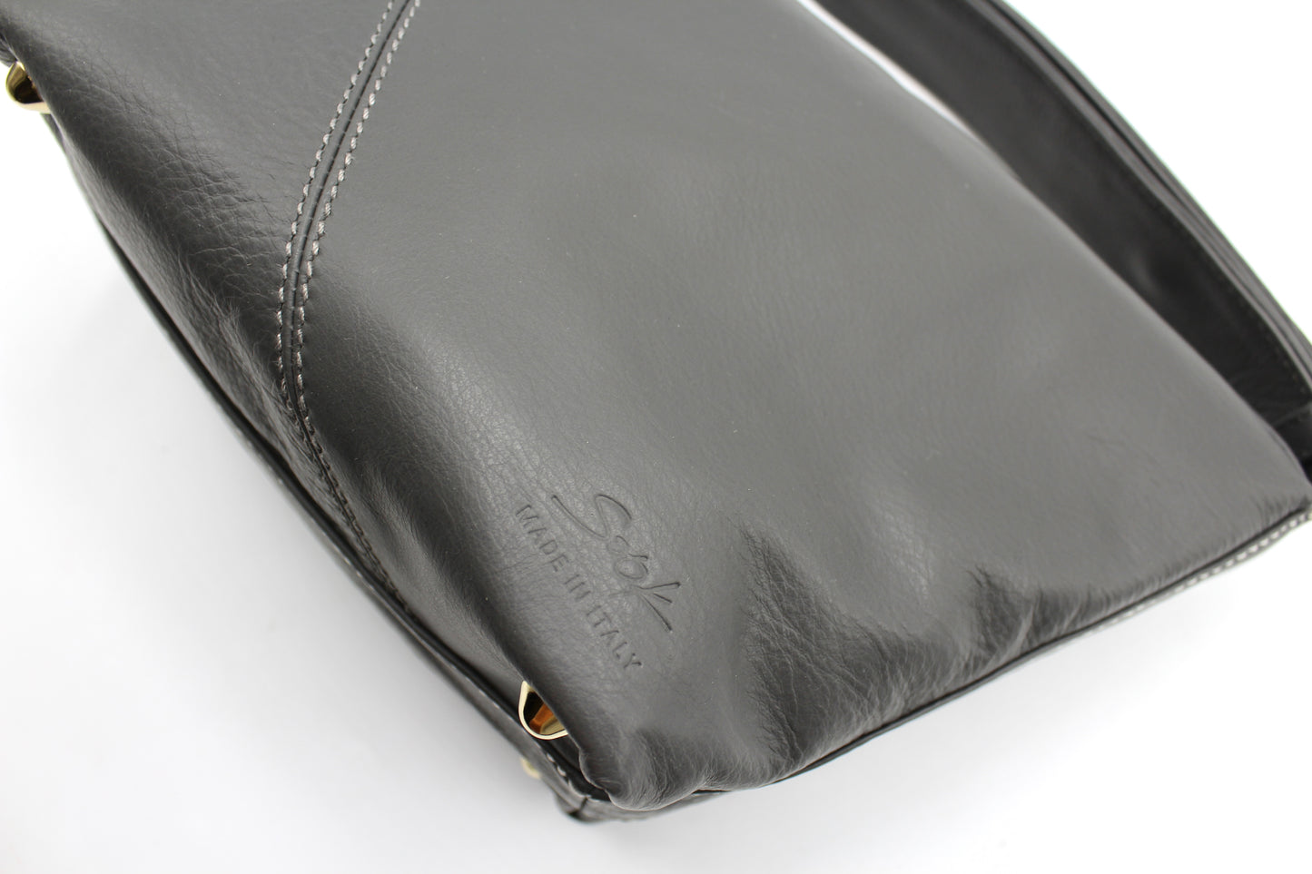 Evy- 진정한 가죽 파우치 어깨 가방 재 회색