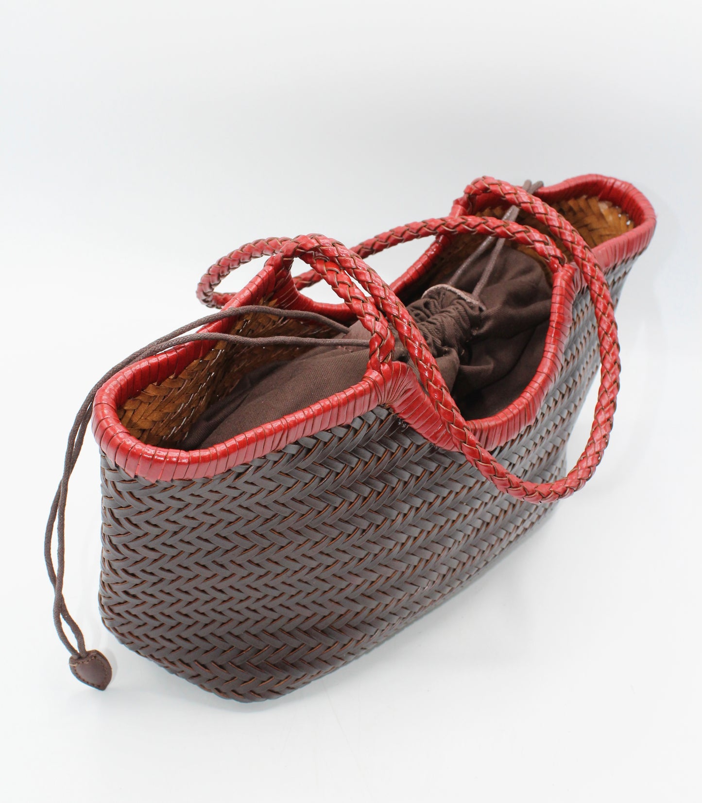 Carmel -Handwoven Bicolor Tote Bag Retro Red & Coffee