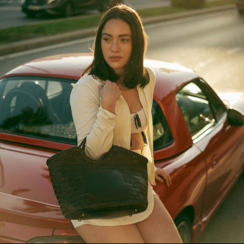 <tc>Celia - Sac en cuir de grain supérieur tressé fait à la main Couleur café</tc>