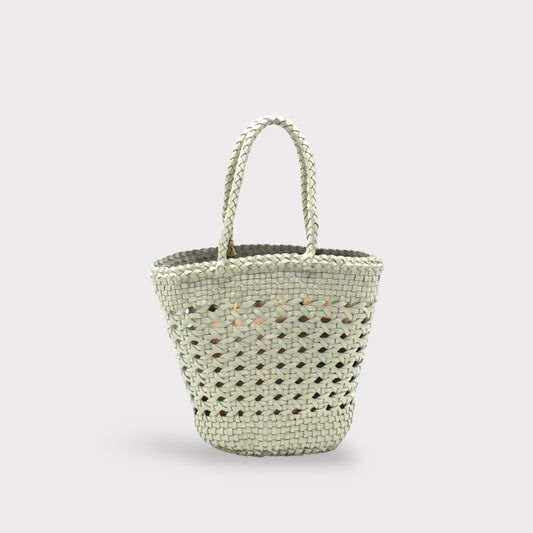 Ivy - Sac panier en cuir pleine fleur tissé à la main Blanc crème