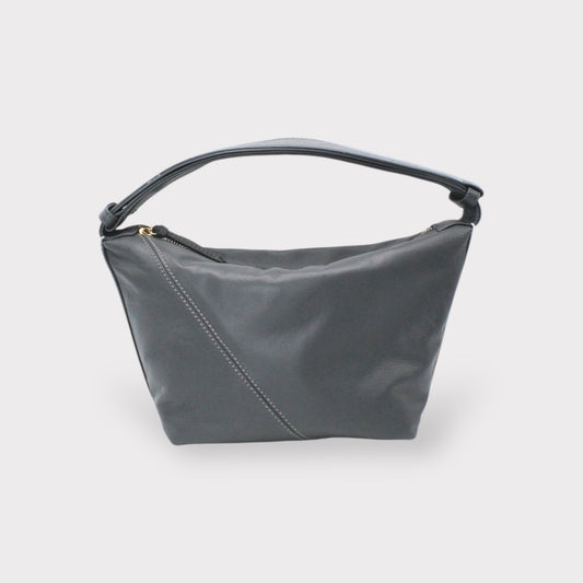 Evy- 진정한 가죽 파우치 어깨 가방 재 회색