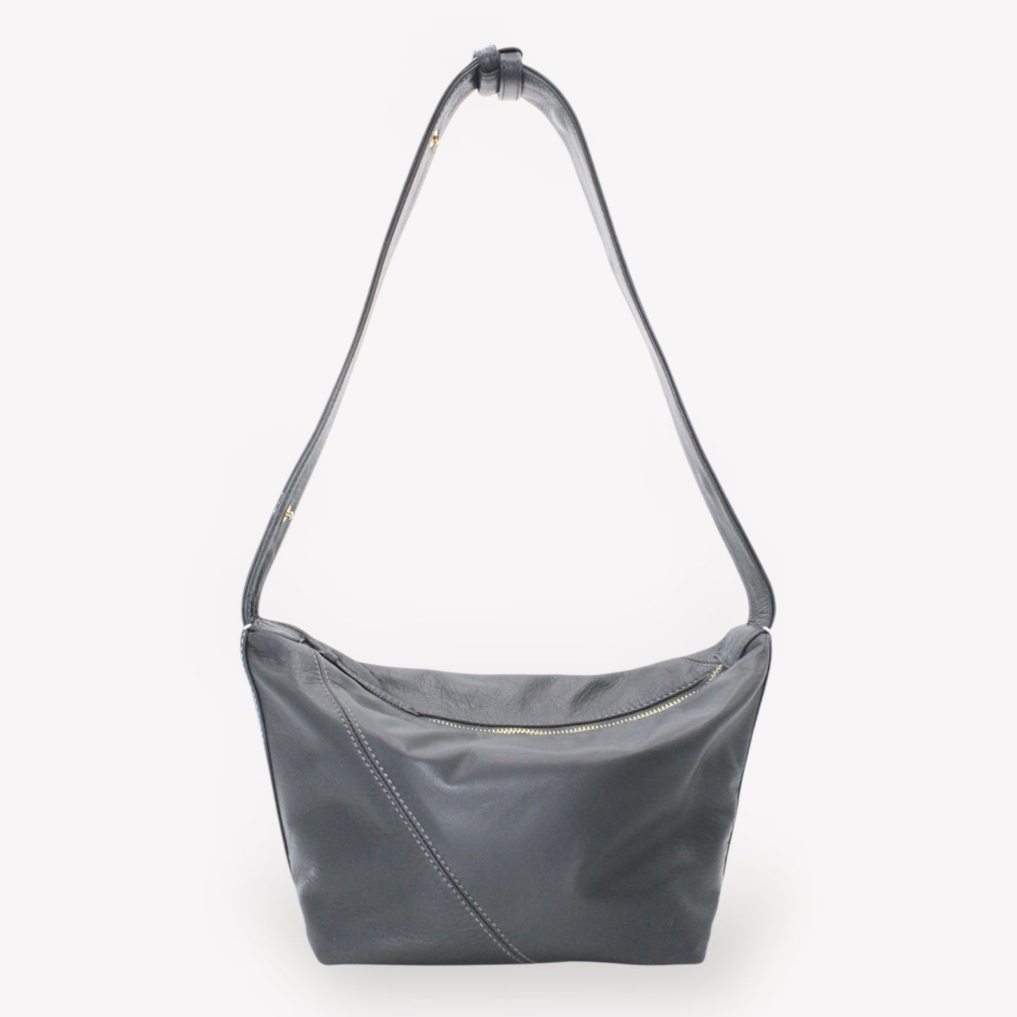 Evy- 진정한 가죽 파우치 어깨 가방 재 회색