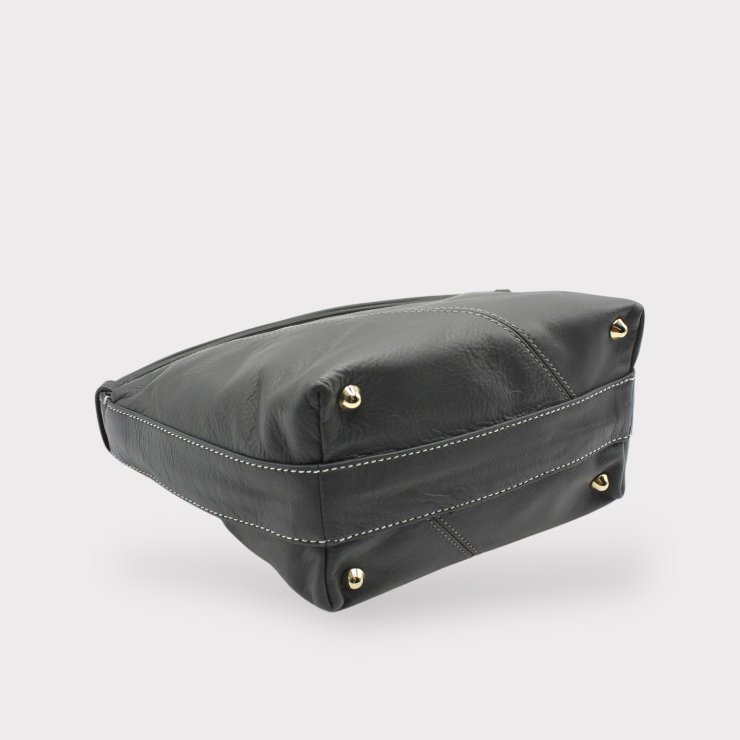 Evy- 진정한 가죽 파우치 어깨 가방 재 회색