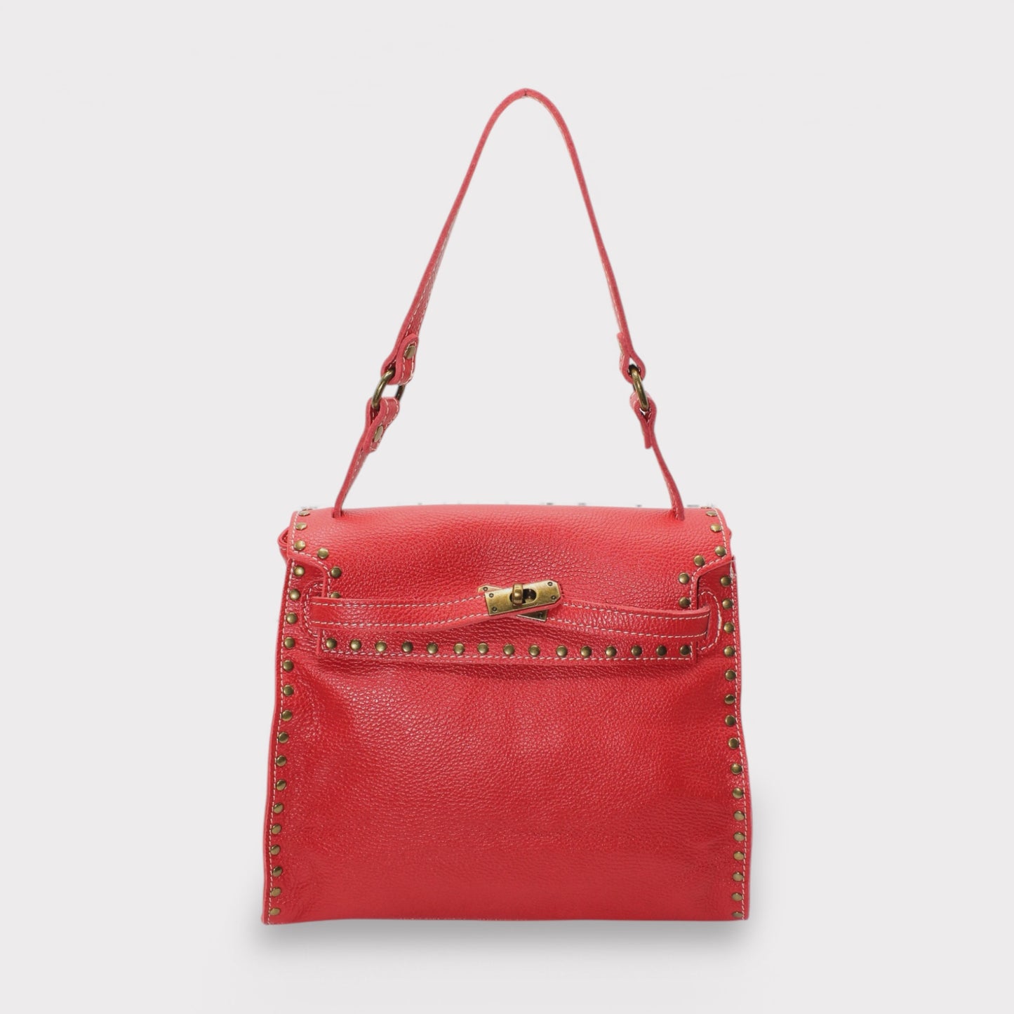 Juli- 수제 송아지 가죽 스터드 스터드 가방 메탈릭 클로저 레드