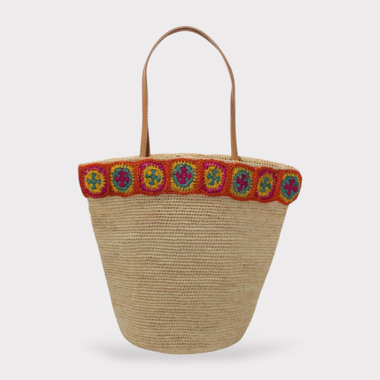 Flora - Handmade Raffia Weaving Crochet Orange Flower Bag