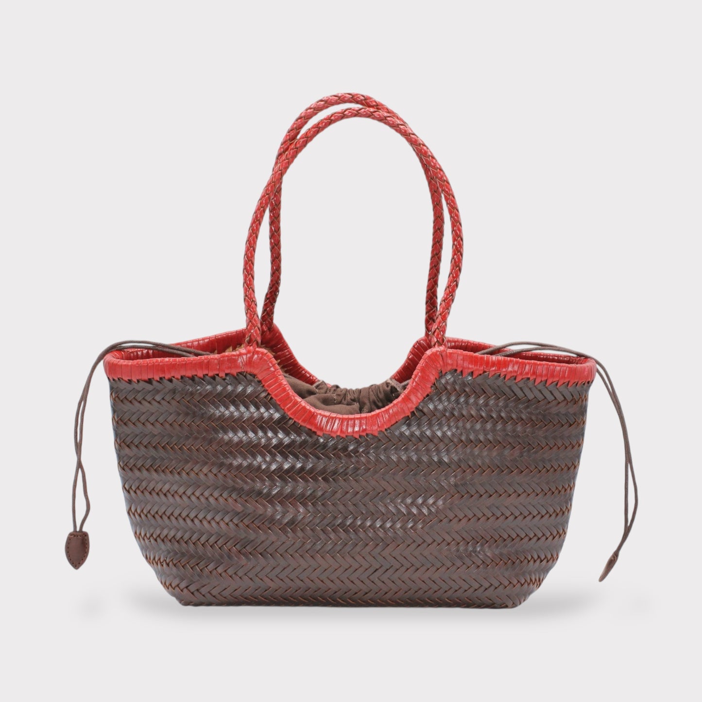 Carmel -Handwoven Bicolor Tote Bag Retro Red & Coffee