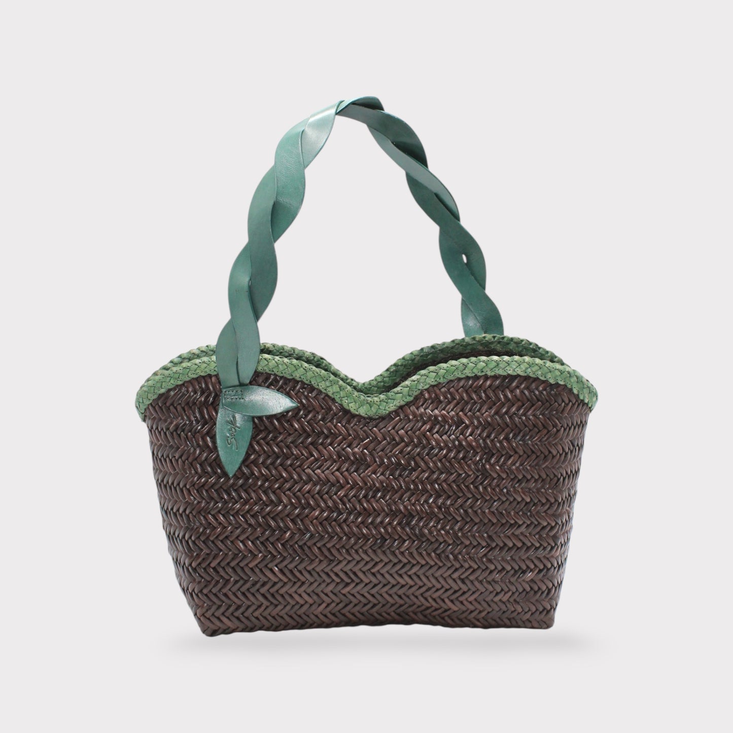 Léafa - Sac Bandoulière Artisan Tissé Main Vert & Café