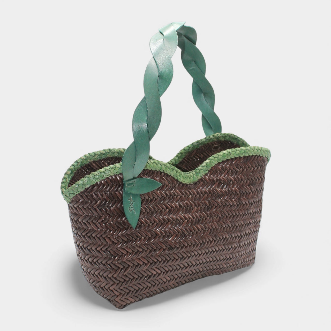 Léafa - Sac Bandoulière Artisan Tissé Main Vert & Café