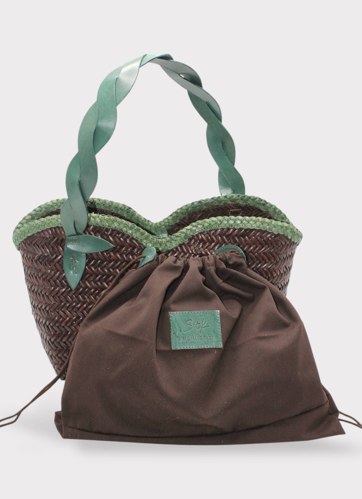 Léafa - Sac Bandoulière Artisan Tissé Main Vert & Café