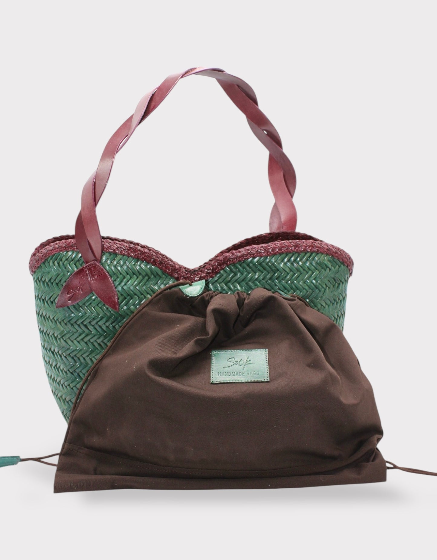 Léafa - Handwoven Artisan Shoulder Bag Burgundy & Green