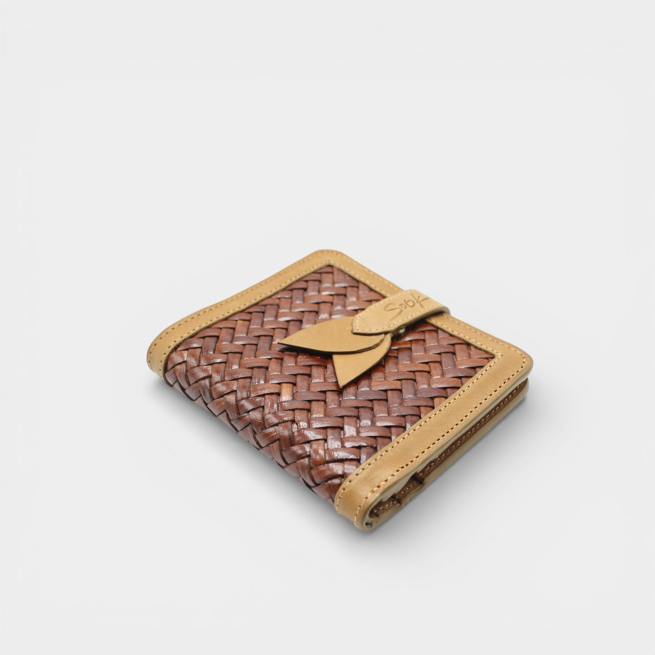 Lumi - Handwoven Leather Short Wallet Taupe & Coffee