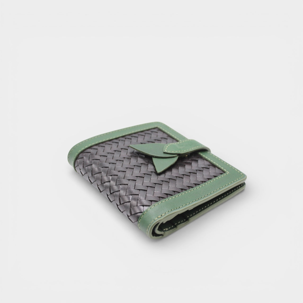 Lumi - Handwoven Leather Short Wallet Green&Dark Coffee