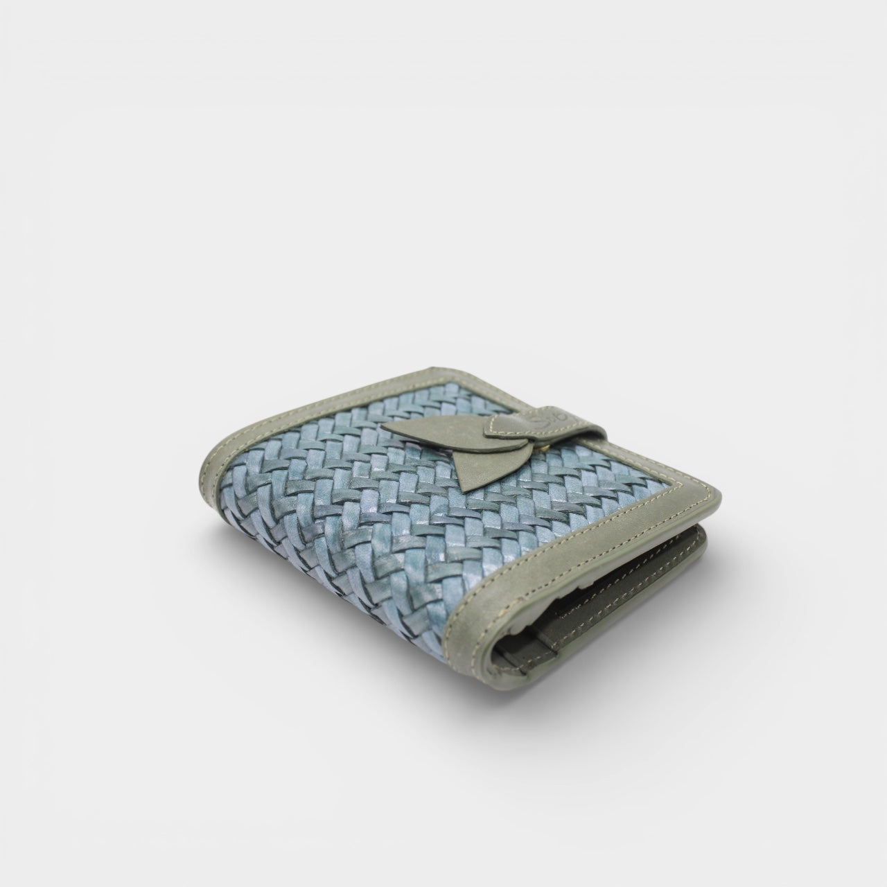 Lumi - Handwoven Leather Short Wallet Avocado & Teal