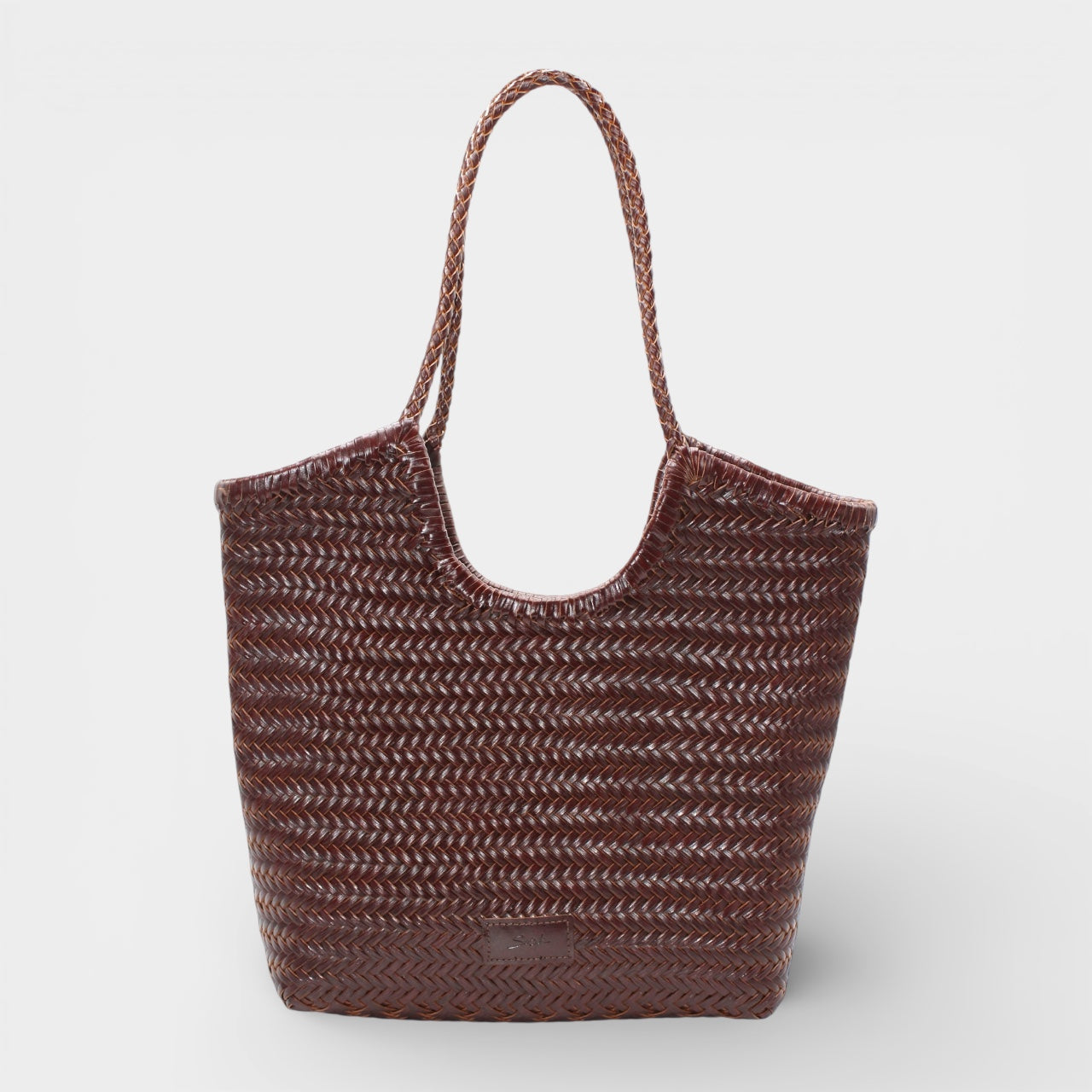 Liv - Handmade Woven Leather Tote Bag Coffee