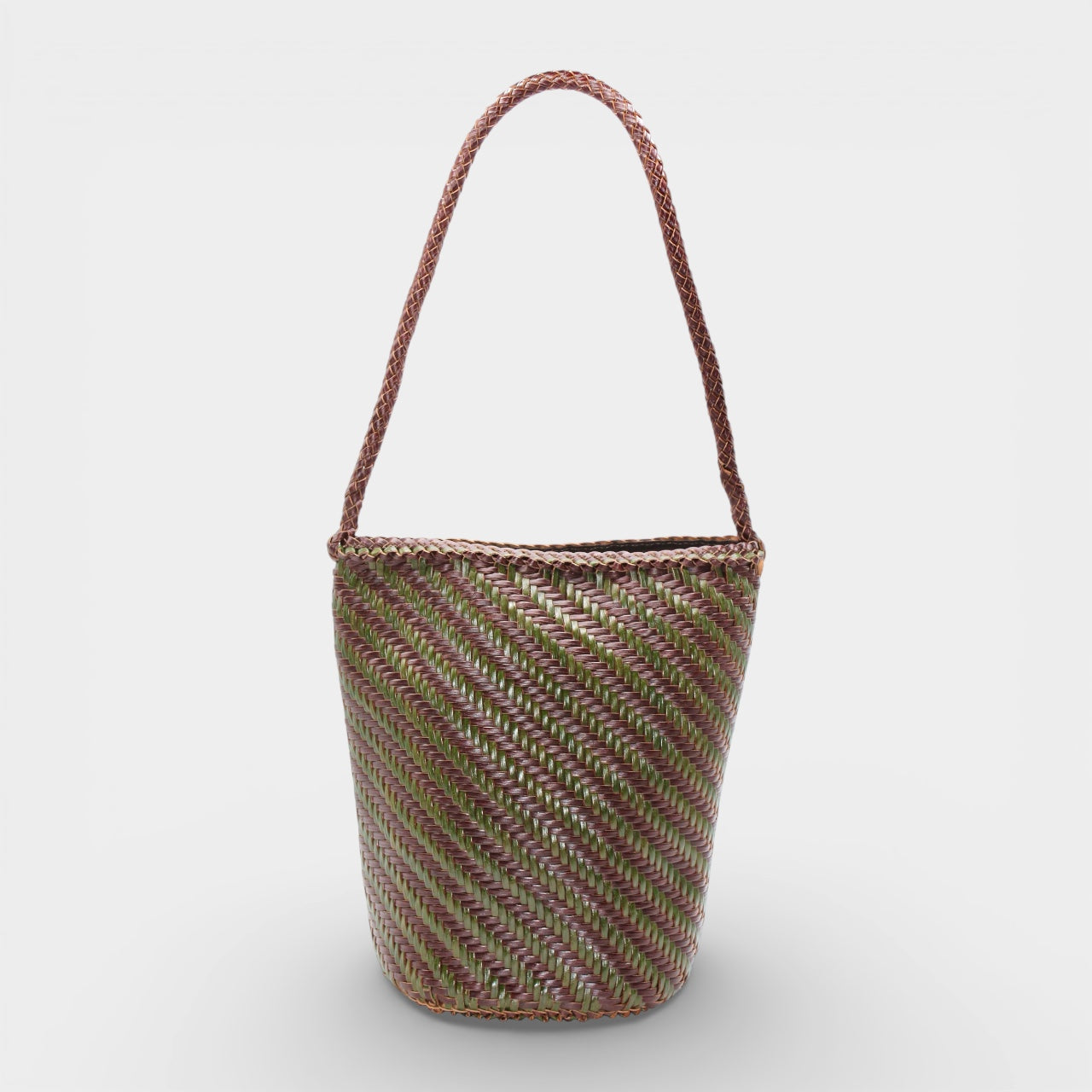 Esmée - Handmade Woven Bucket Shoulder Tote Bag Coffee & Green