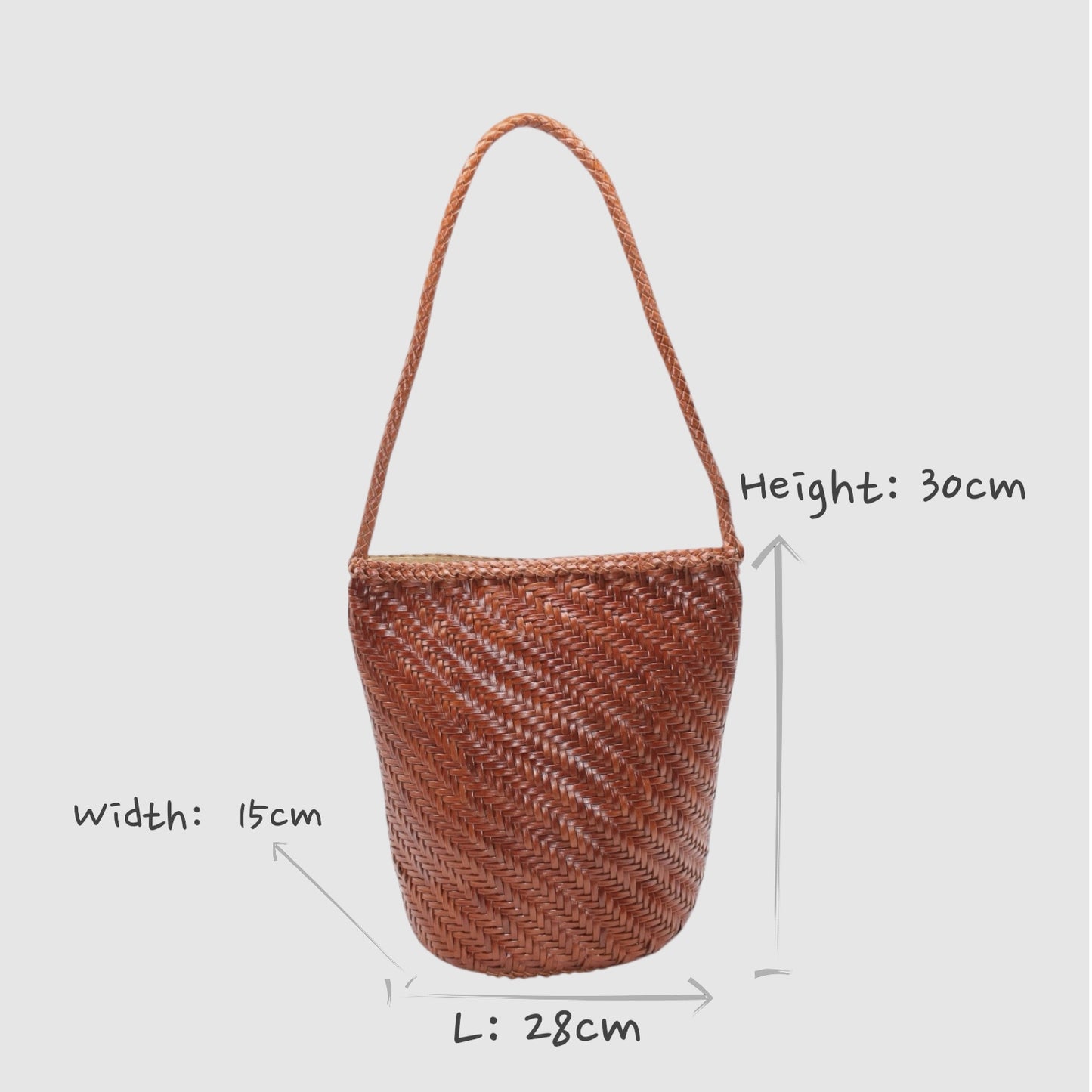 Esmée - Handmade Woven Bucket Shoulder Tote Bag Caramel