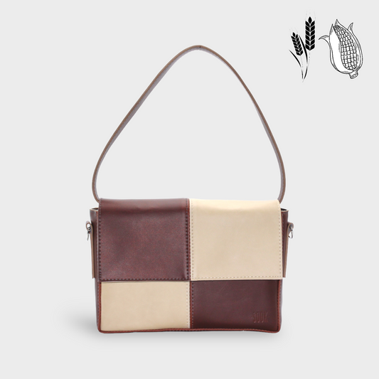 <tc>Enveloppe - Sac en Cuir Vegan Maïs à Carreaux Marron & Beige</tc>