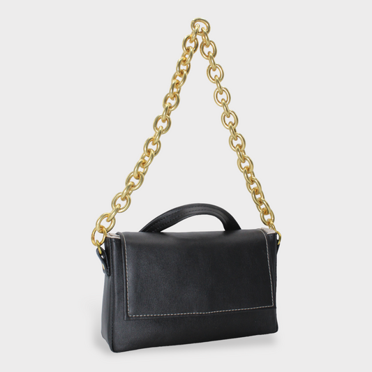 Enveloppe - Cuir végétalien orange Baguette noire